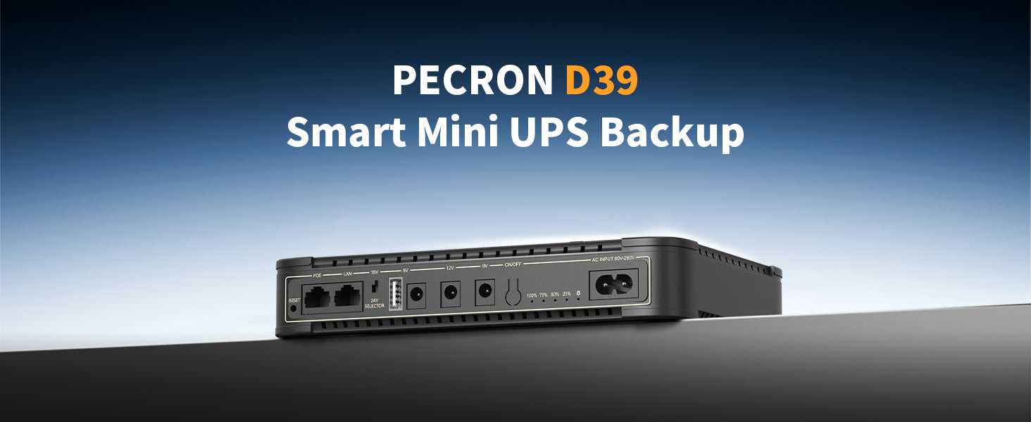 Pecron D39 DC UPS Battery Backup, 38.48Wh Small UPS for WiFi Router/Modem/Security Camera/Phone, With PoE Port, 5V/9V/12V Ship Next Week