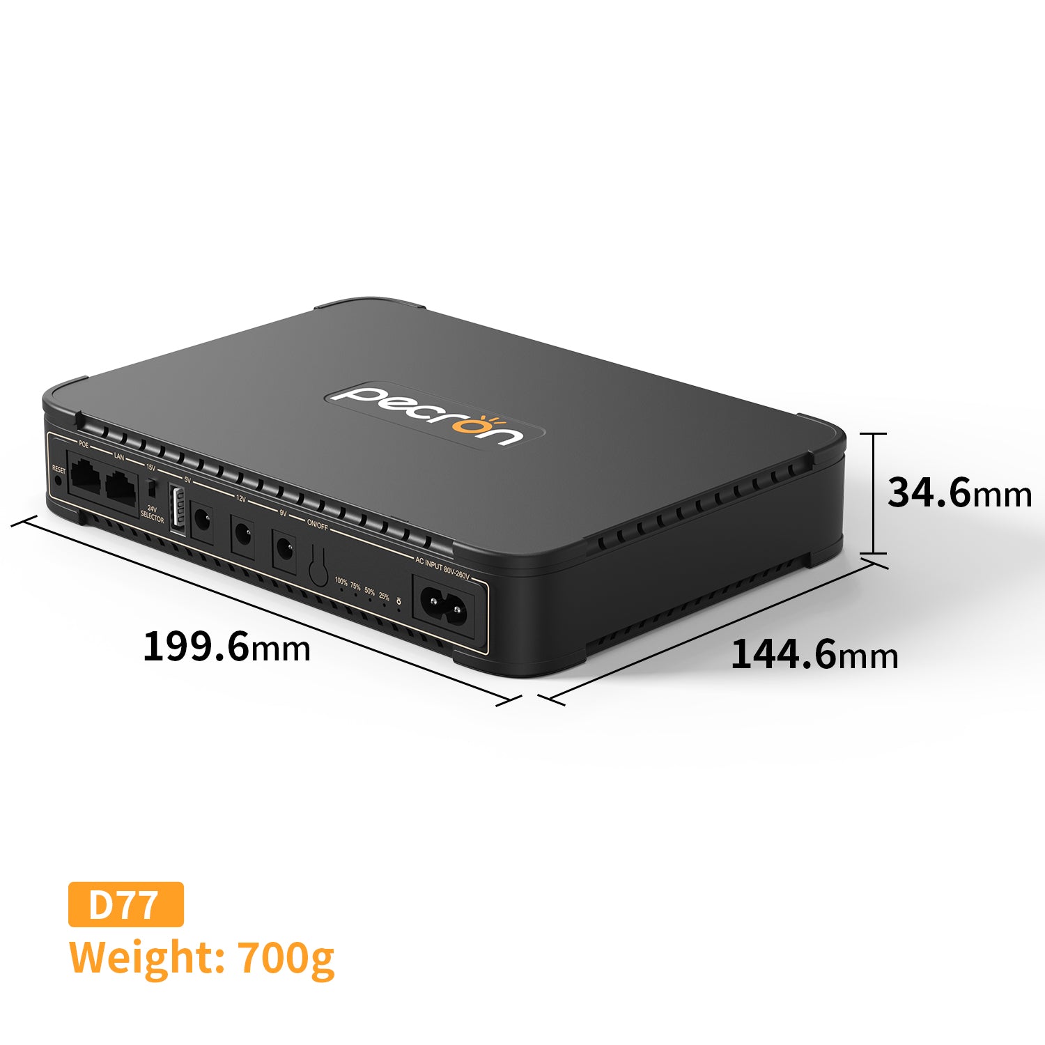 Pecron D77 DC UPS Battery Backup, 76.96Wh Small UPS for WiFi Router/Modem/Security Camera/Phone, With PoE Port, 5V/9V/12V Ship Next Week