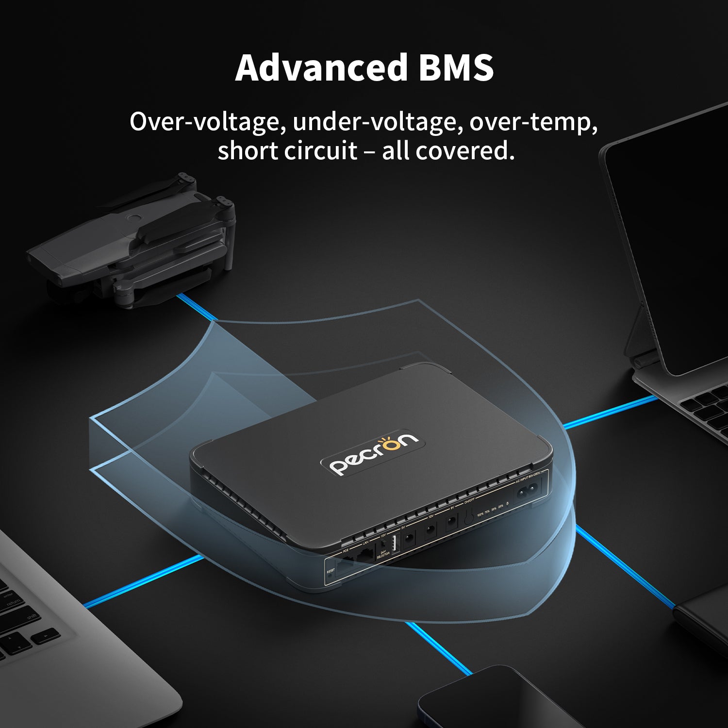 Pecron D39 DC UPS Battery Backup, 38.48Wh Small UPS for WiFi Router/Modem/Security Camera/Phone, With PoE Port, 5V/9V/12V Ship Next Week