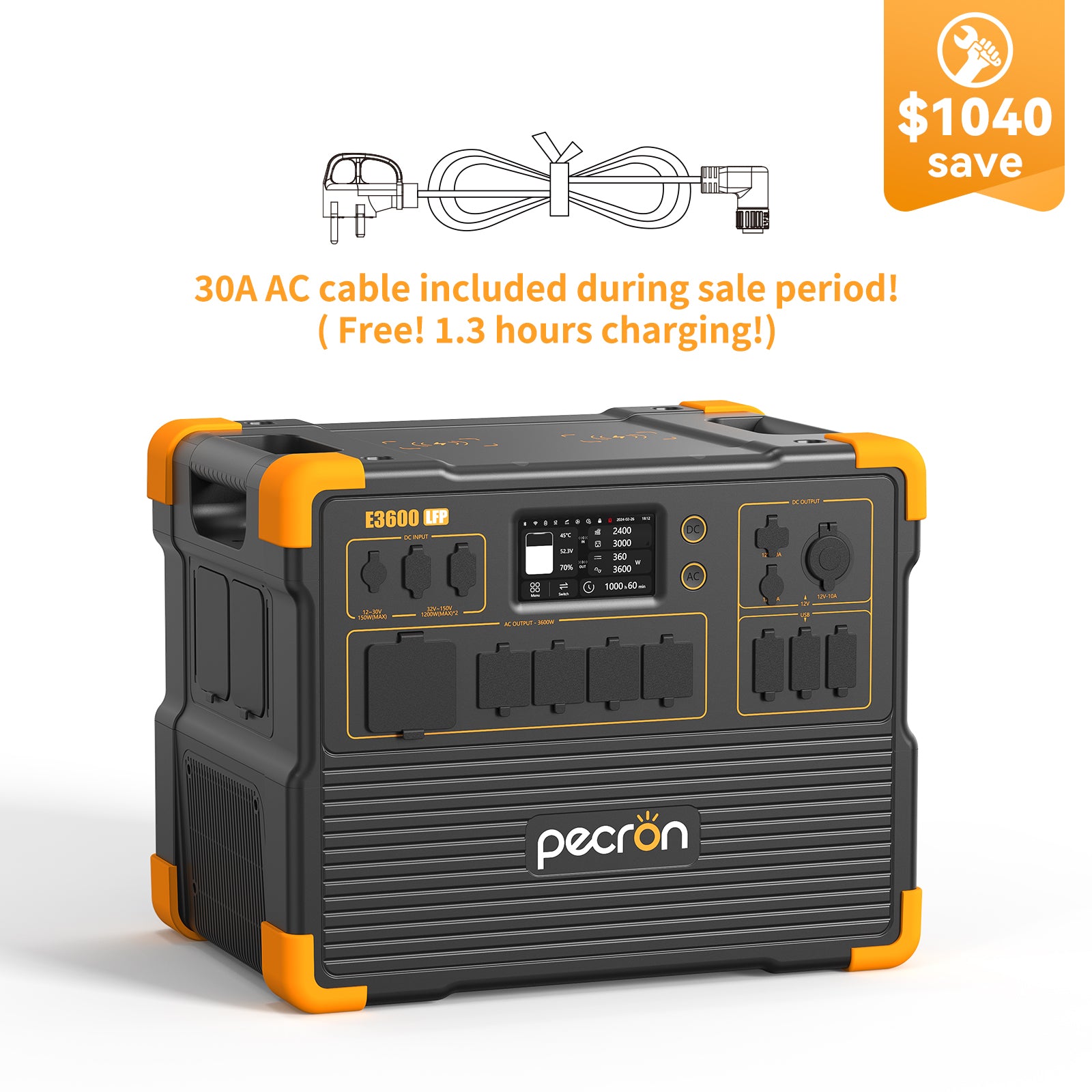 PECRON E3600LFP Portable Power Station 3600W 3072Wh