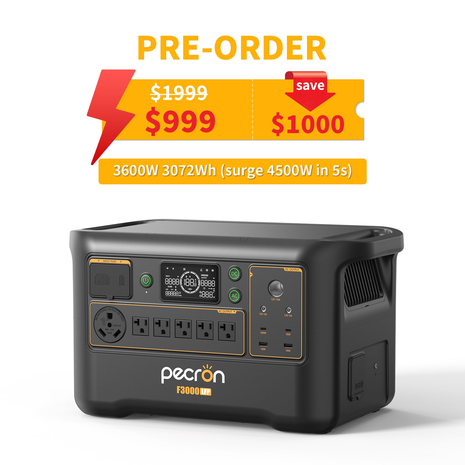 PECRON F3000LFP Portable Power Station 3600W 3072Wh PRE-ORDER
