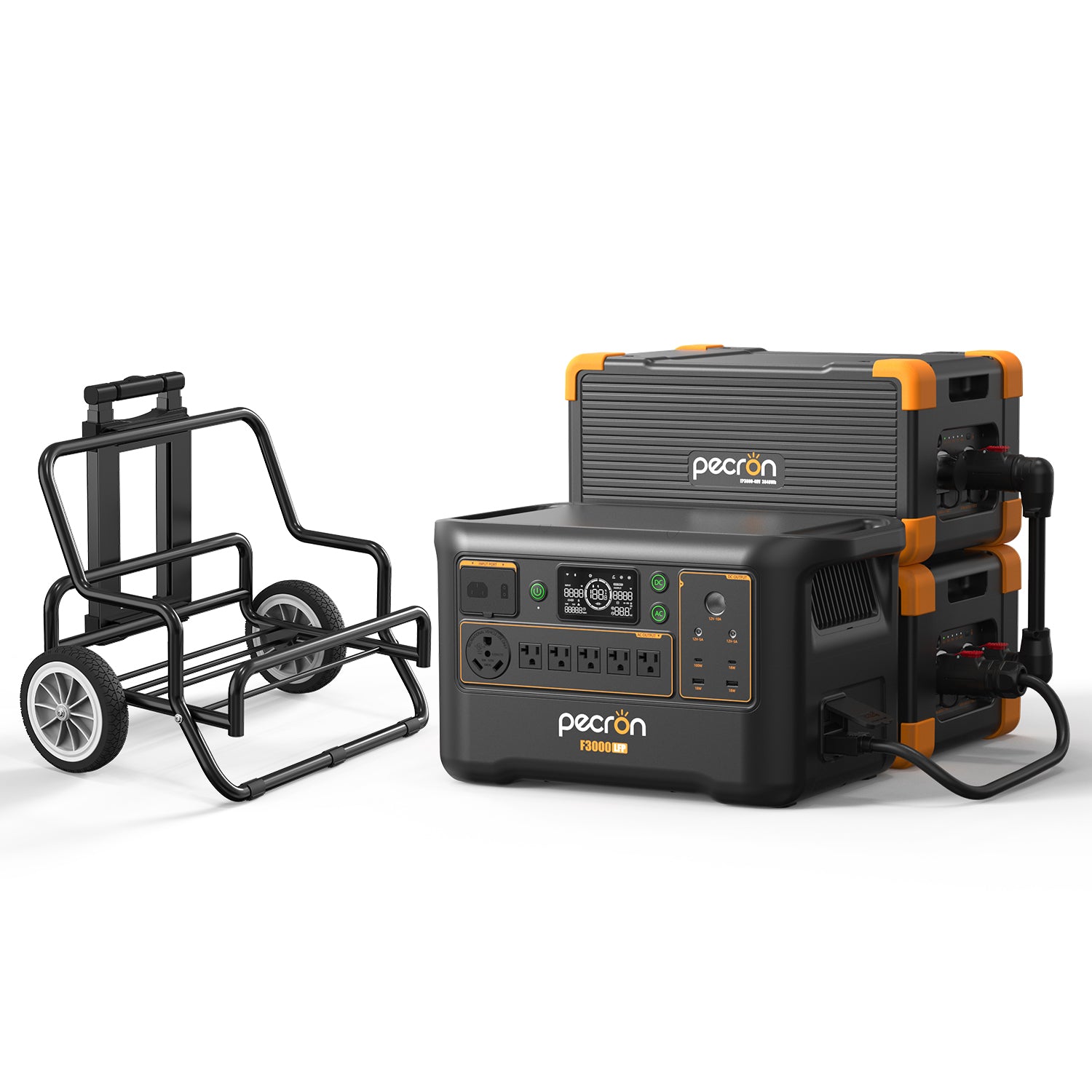 F3000LFP+2*EP3800-48V (with cascading cable)PRE-ORDER / With Cart / Battery Pack EP3800-48v is 3840Wh PRE-ORDER (only battery/not output/input)