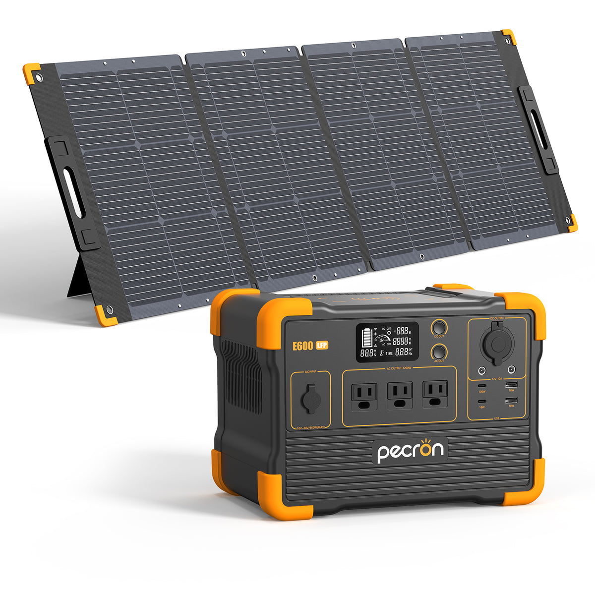 Pecron E600LFP Solar Generator 1200W with 2*200W Solar panels Solar powered Generator LiFePO4 Battery home Backup power For camping rv off-grid