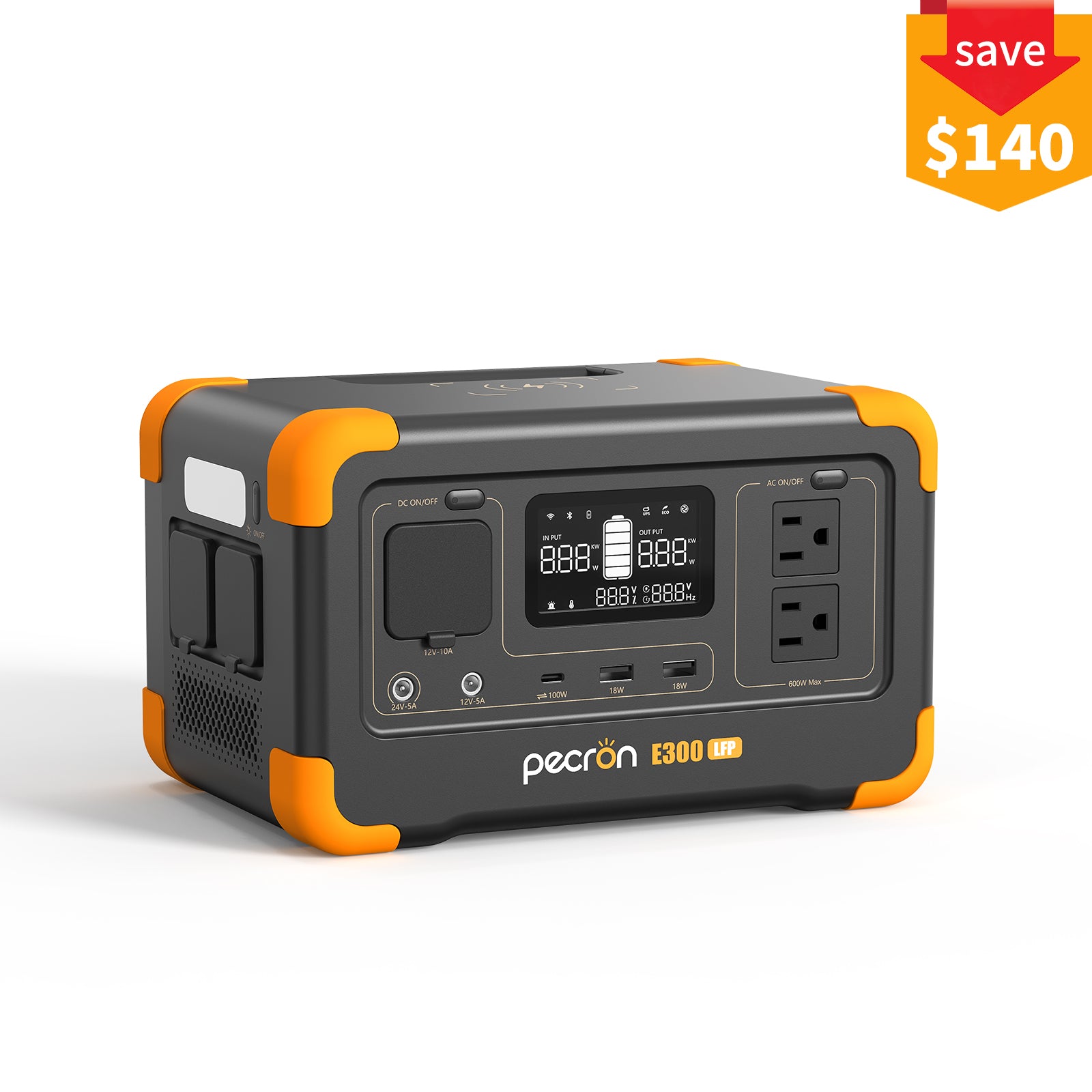 PECRON E300LFP Portable Power Station 600W 288Wh