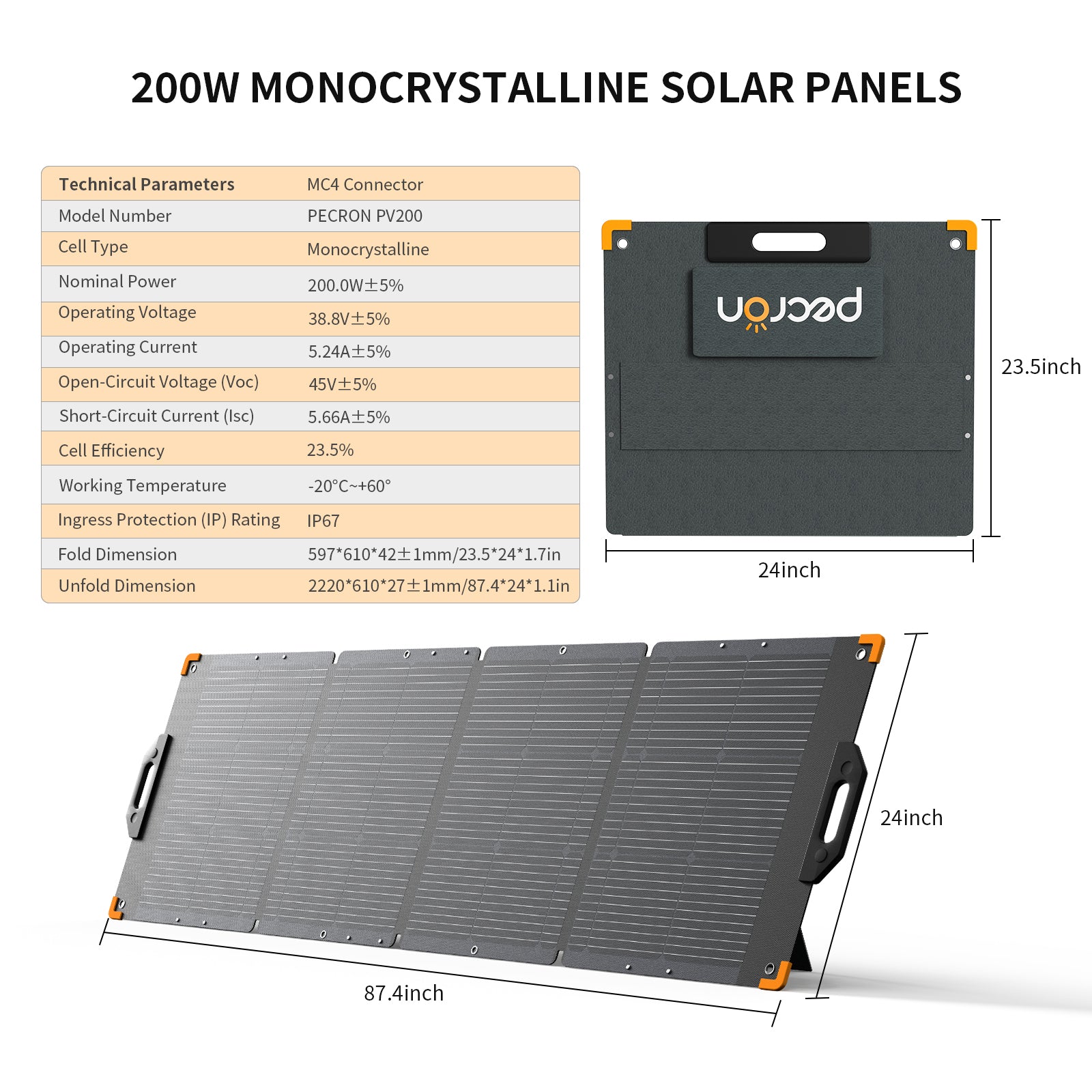 PECRON PV200 200W Portable Solar Panel Waterproof IP67