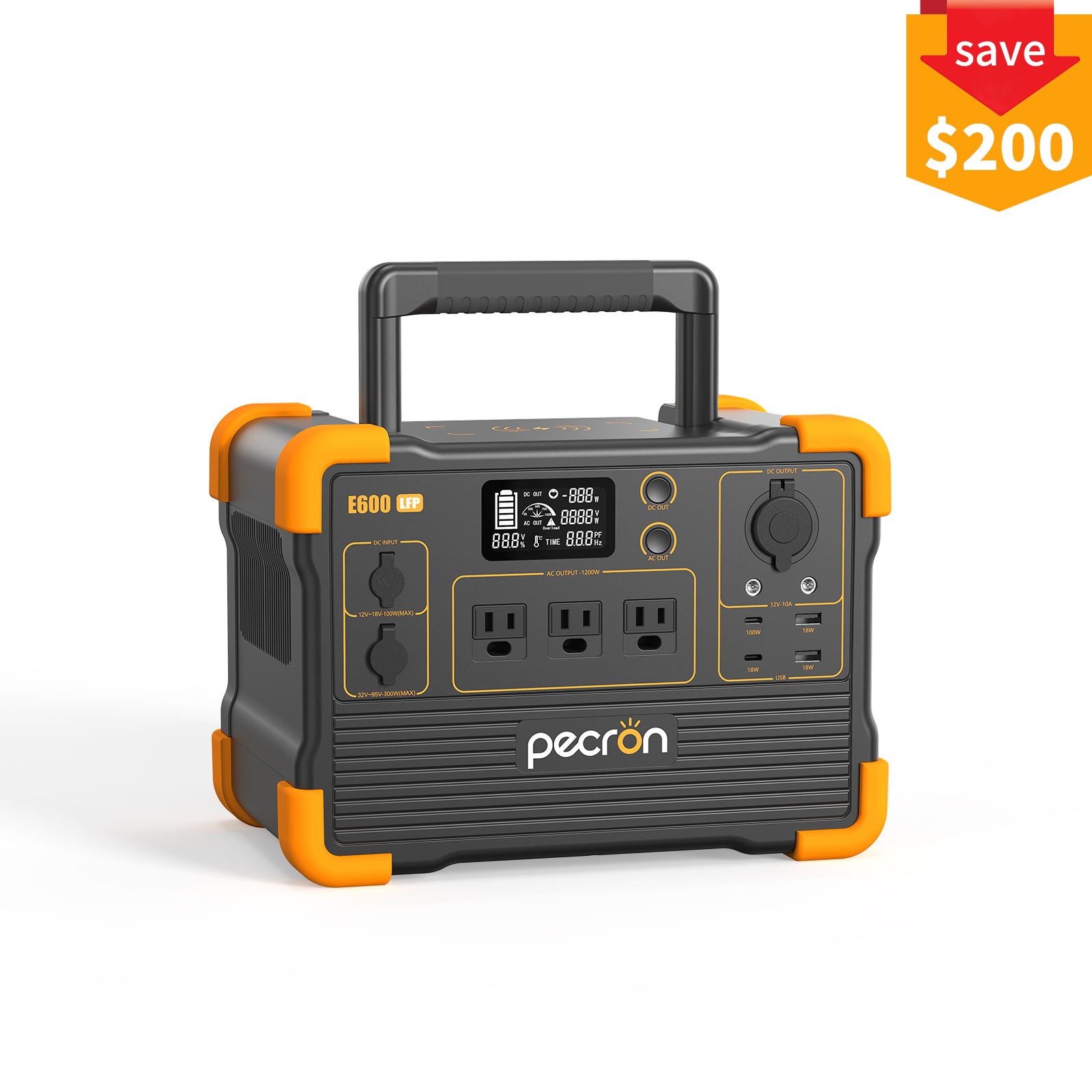 PECRON E600LFP Portable Power Station 1200W 614Wh LiFePo4