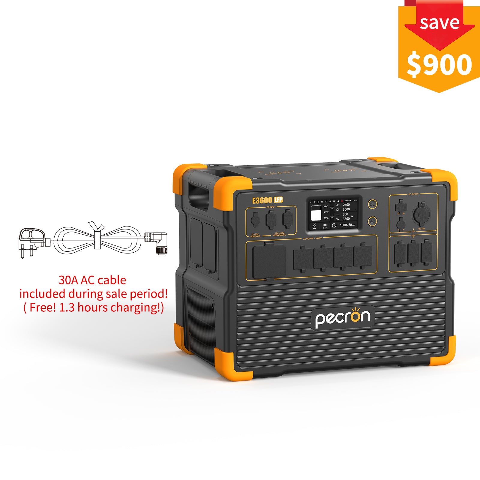PECRON E3600LFP Portable Power Station 3600W 3072Wh
