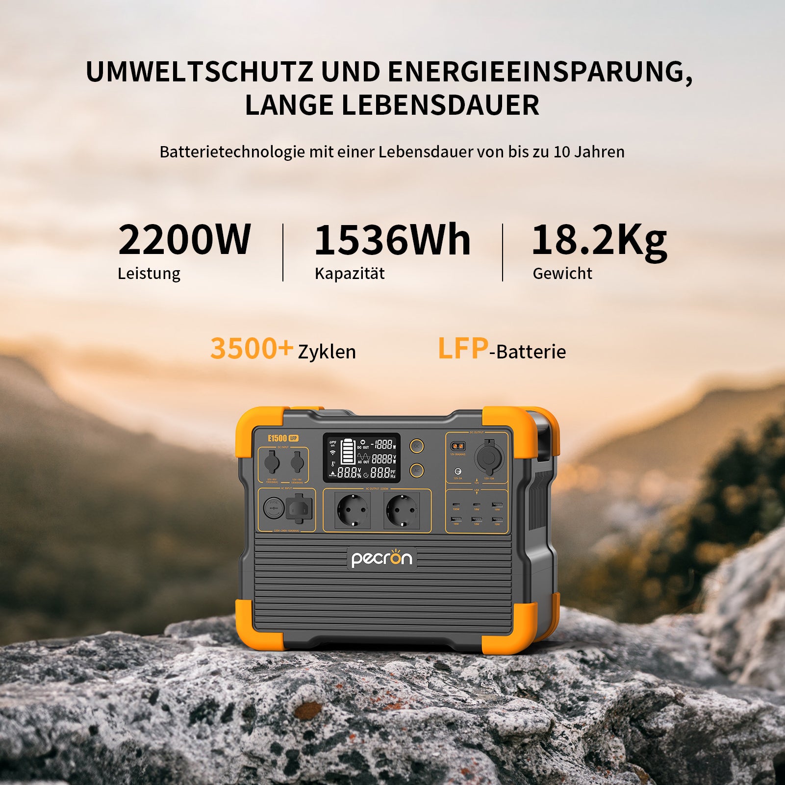 PECRON 230V E1500LFP 2200W 1536Wh Portable Power Station EU Version