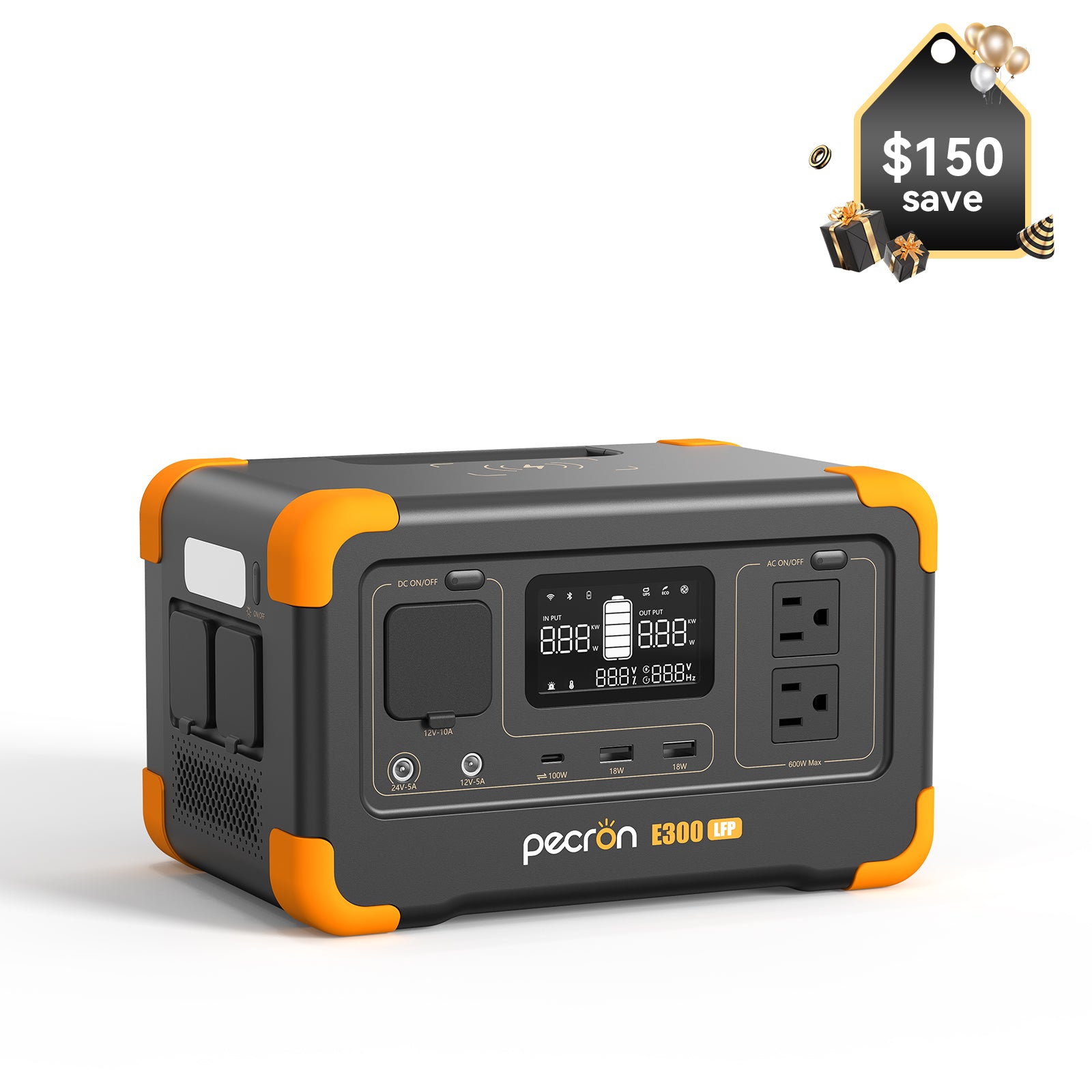 PECRON E300LFP Portable Power Station 600W 288Wh