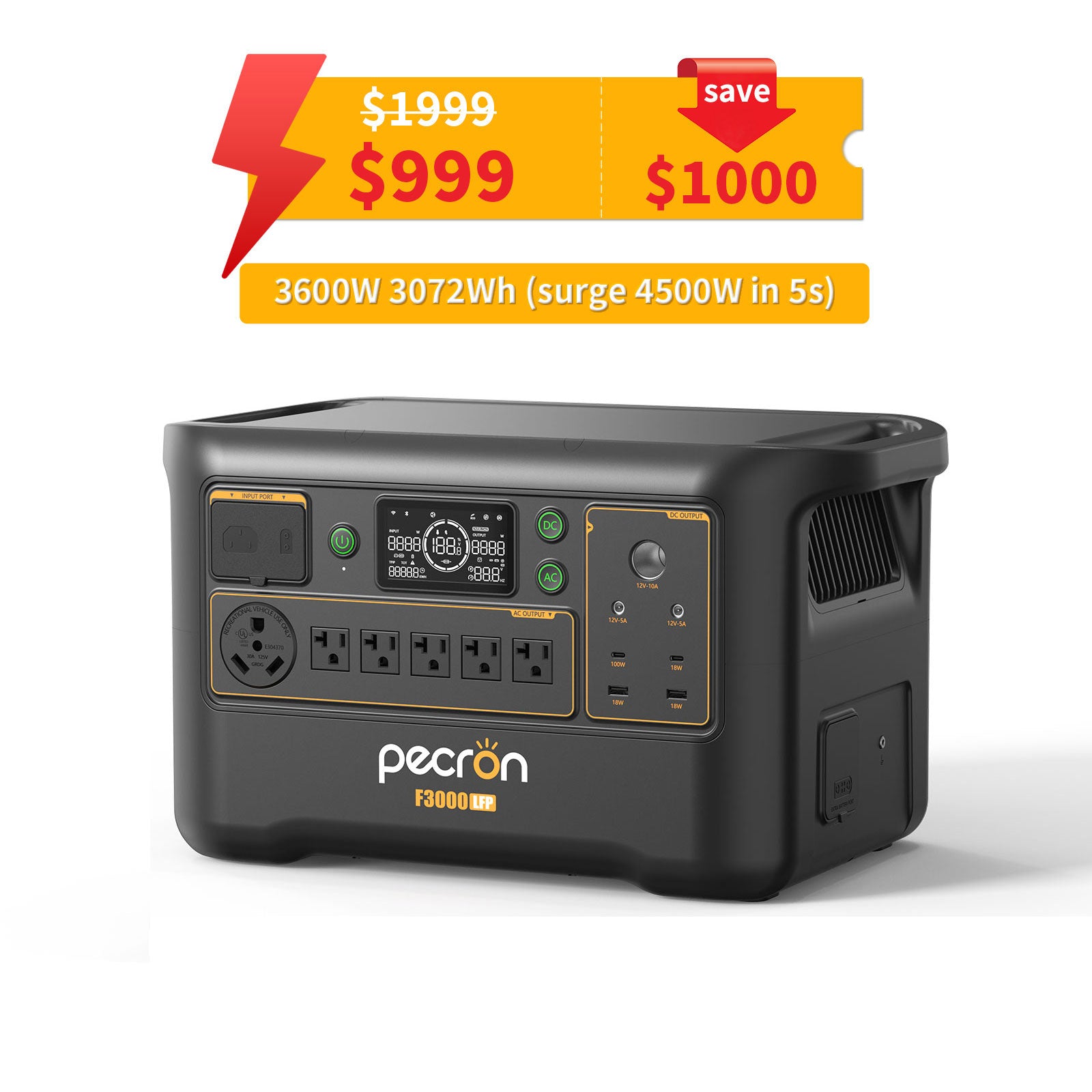 PECRON F3000LFP Portable Power Station 3600W 3072Wh