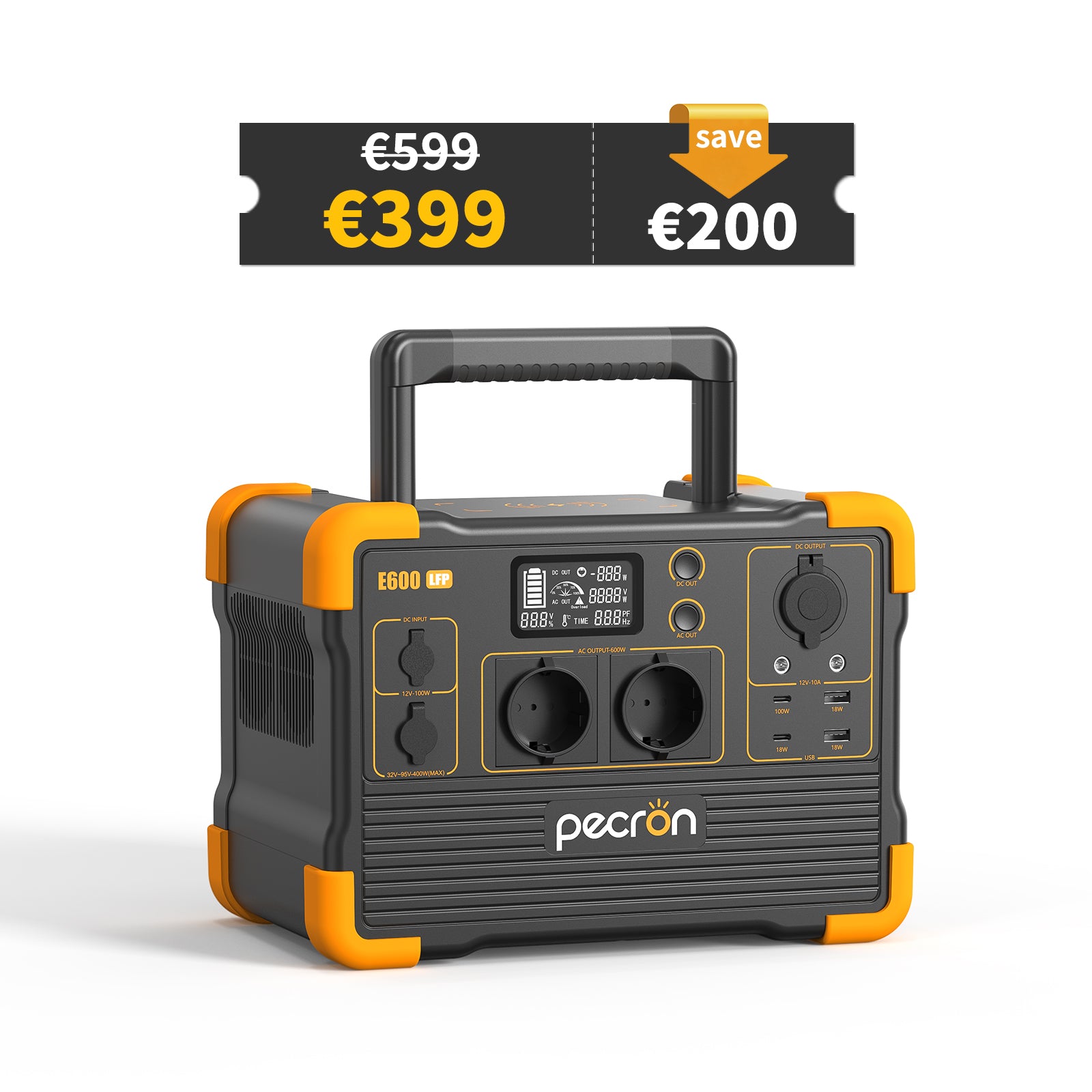 PECRON E600LFP 230V Portable Power Station 1200W 614Wh LiFePo4 EU Version