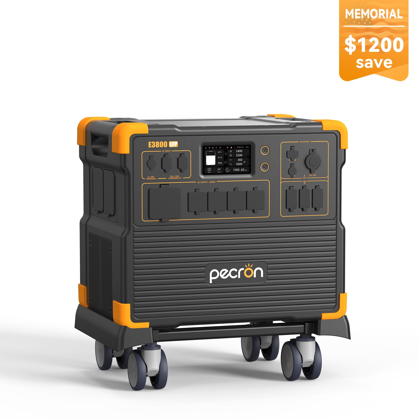 PECRON E3800LFP Portable Power Station 4200W 3840Wh with Free Cart