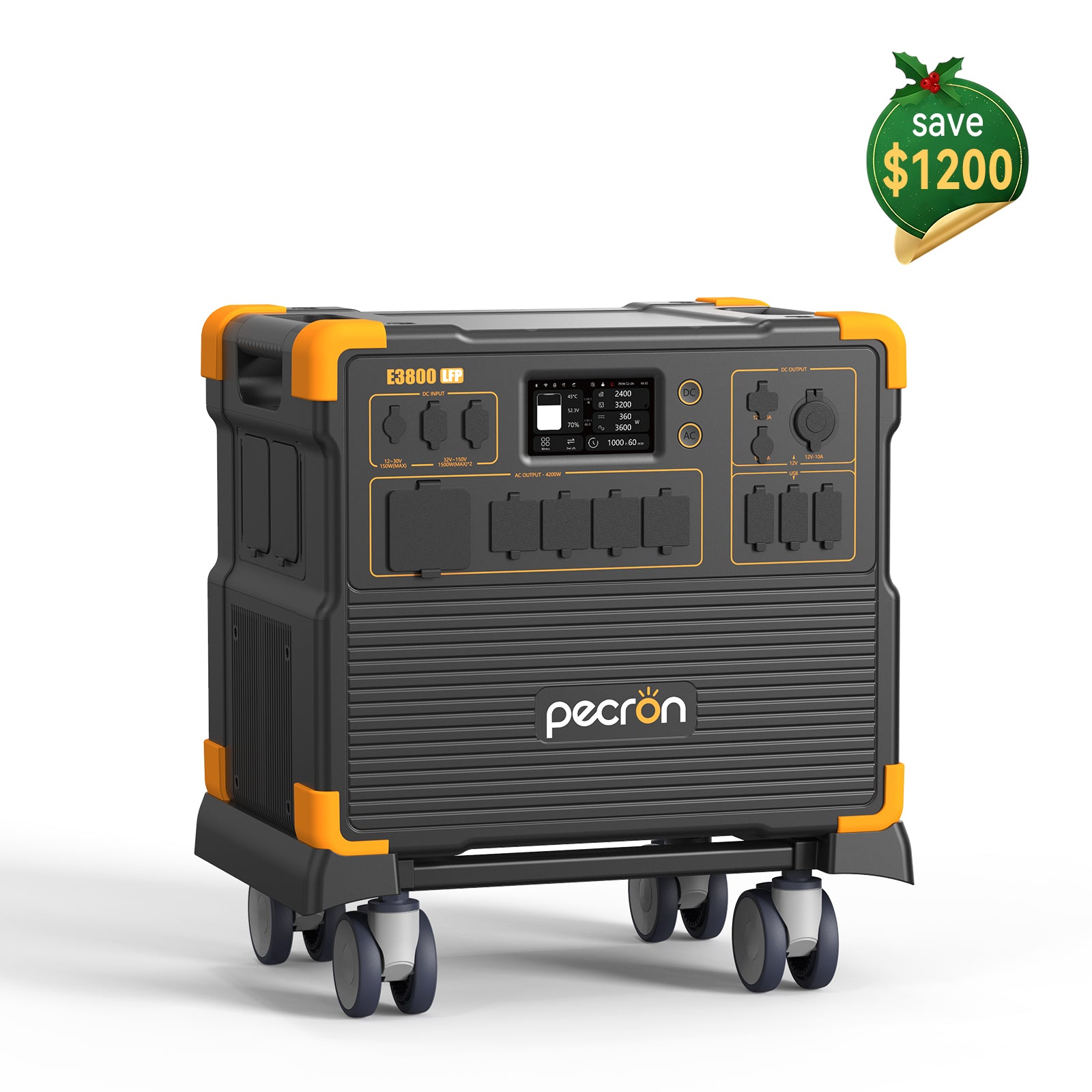 PECRON E3800LFP Portable Power Station 4200W 3840Wh with Free Cart