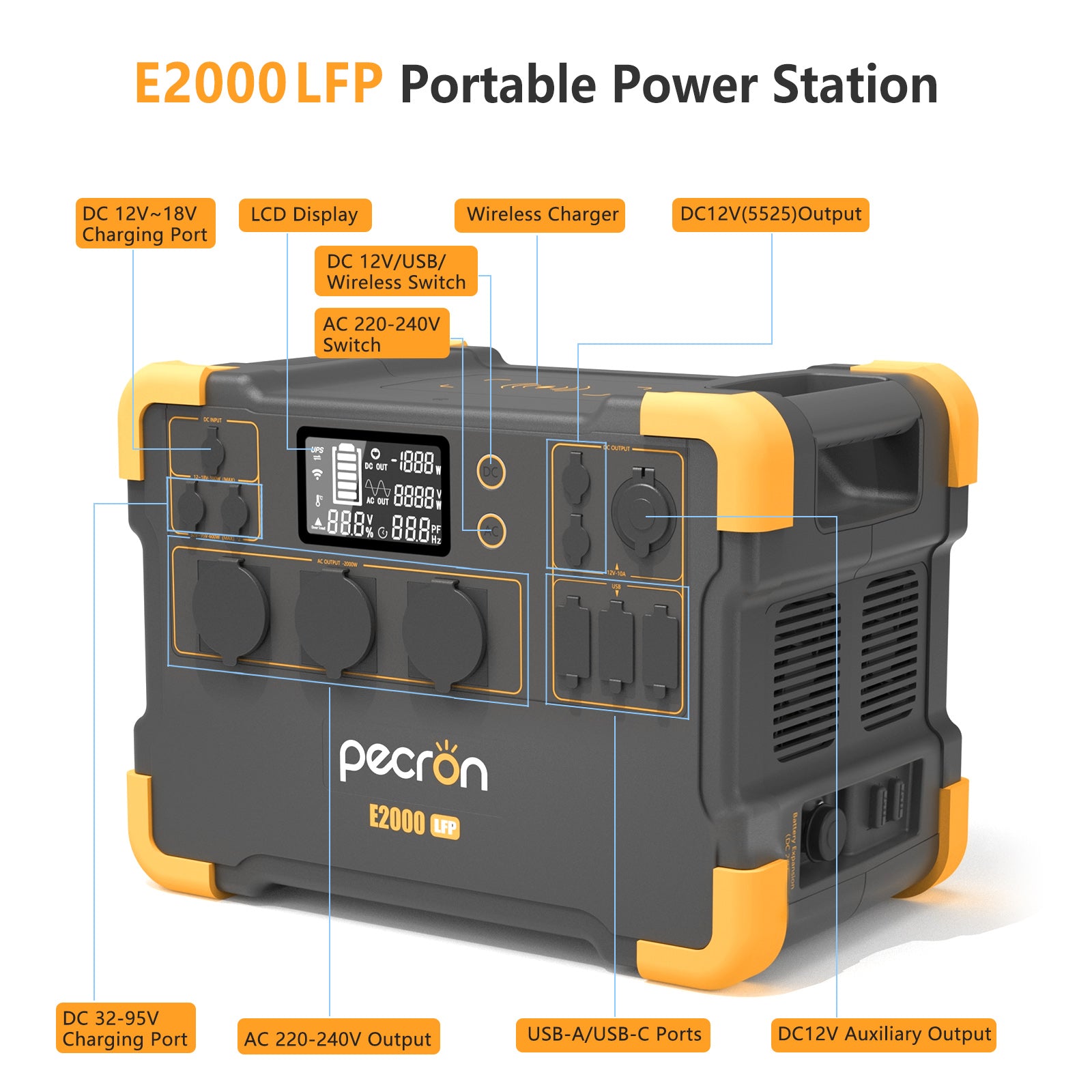 PECRON 230V E2000LFP Portable Power Station 2000W 1920Wh EU Version